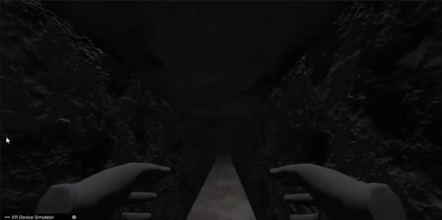 Early prototype: a narrow rock-walled passage